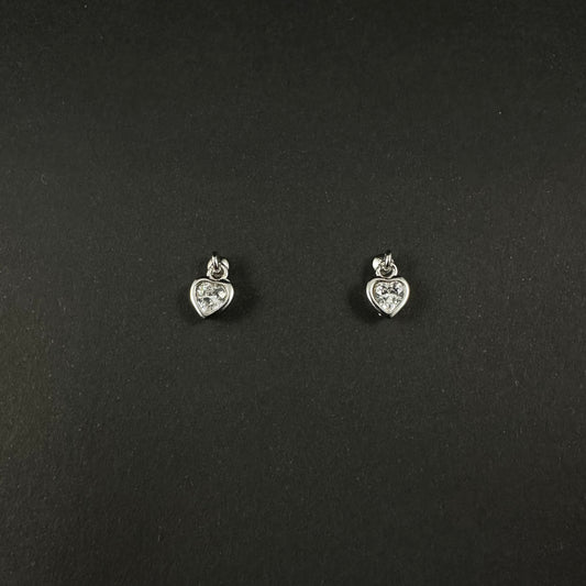 Silver Heart Spark Diamond Drop Stud Earrings for Women
