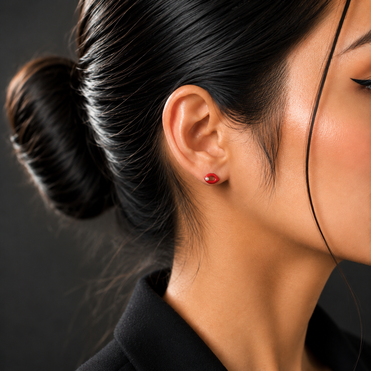 Silver Red Evil Eye Stud Earrings for Women