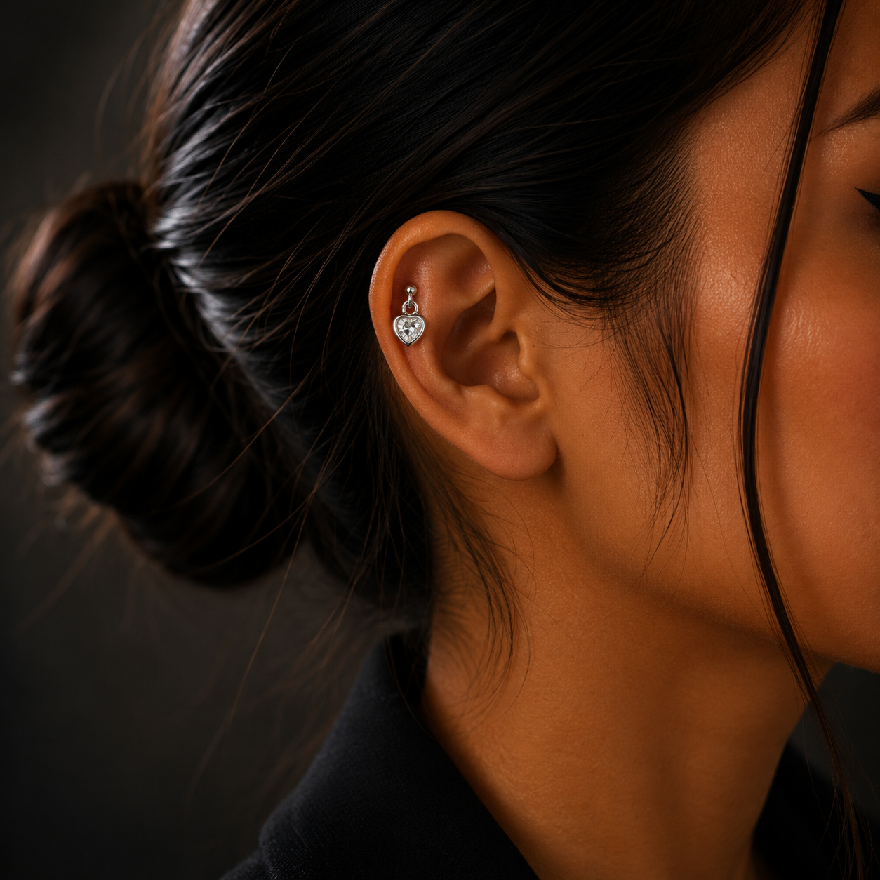 Silver Heart Spark Diamond Drop Stud Earrings for Women
