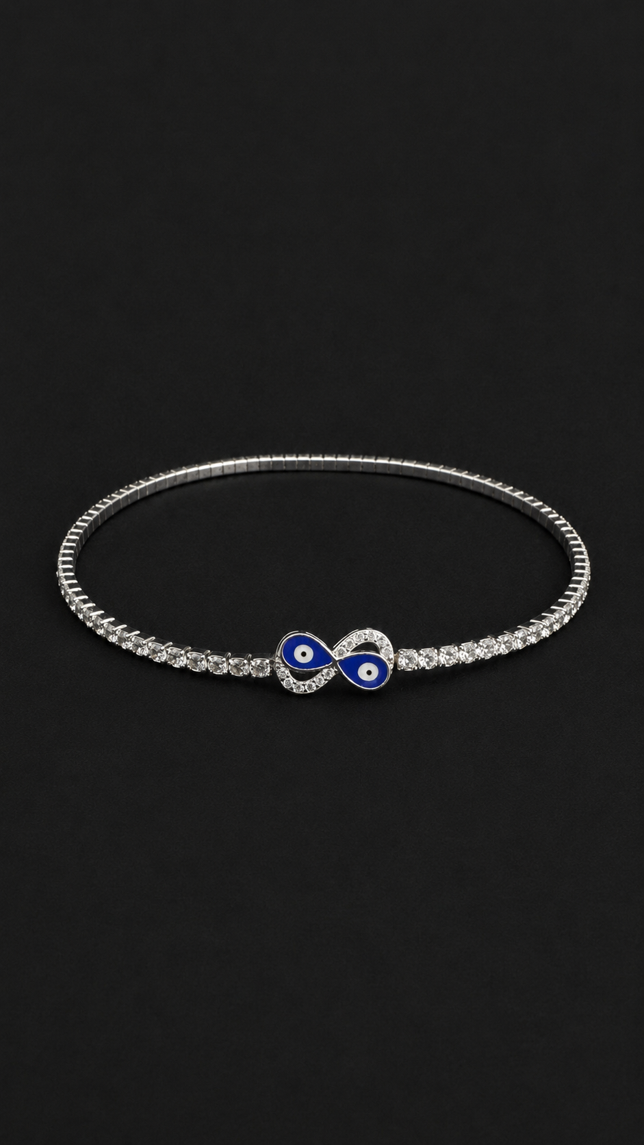 Silver Diamond Stretchable Evil Eye Anklet with Infinity Charm