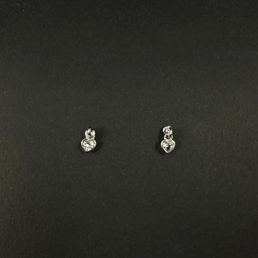 Silver Mini Heart Diamond Drop Stud Earrings for Women