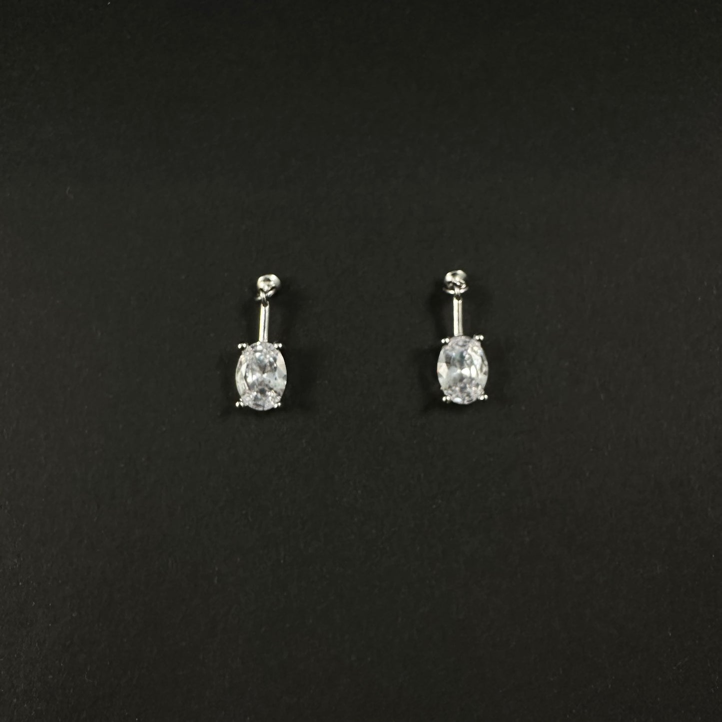 Silver Oval Solitaire Diamond Drop Stud Earrings for Women