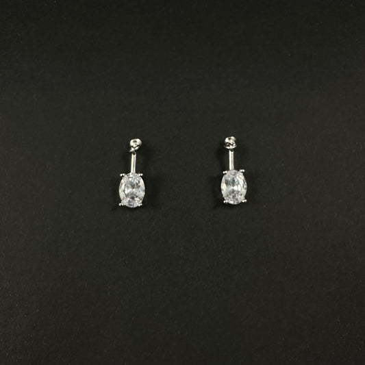 Silver Oval Solitaire Diamond Drop Stud Earrings for Women