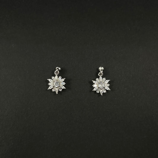 Silver Floral Spark Diamond Drop Stud Earrings for Women