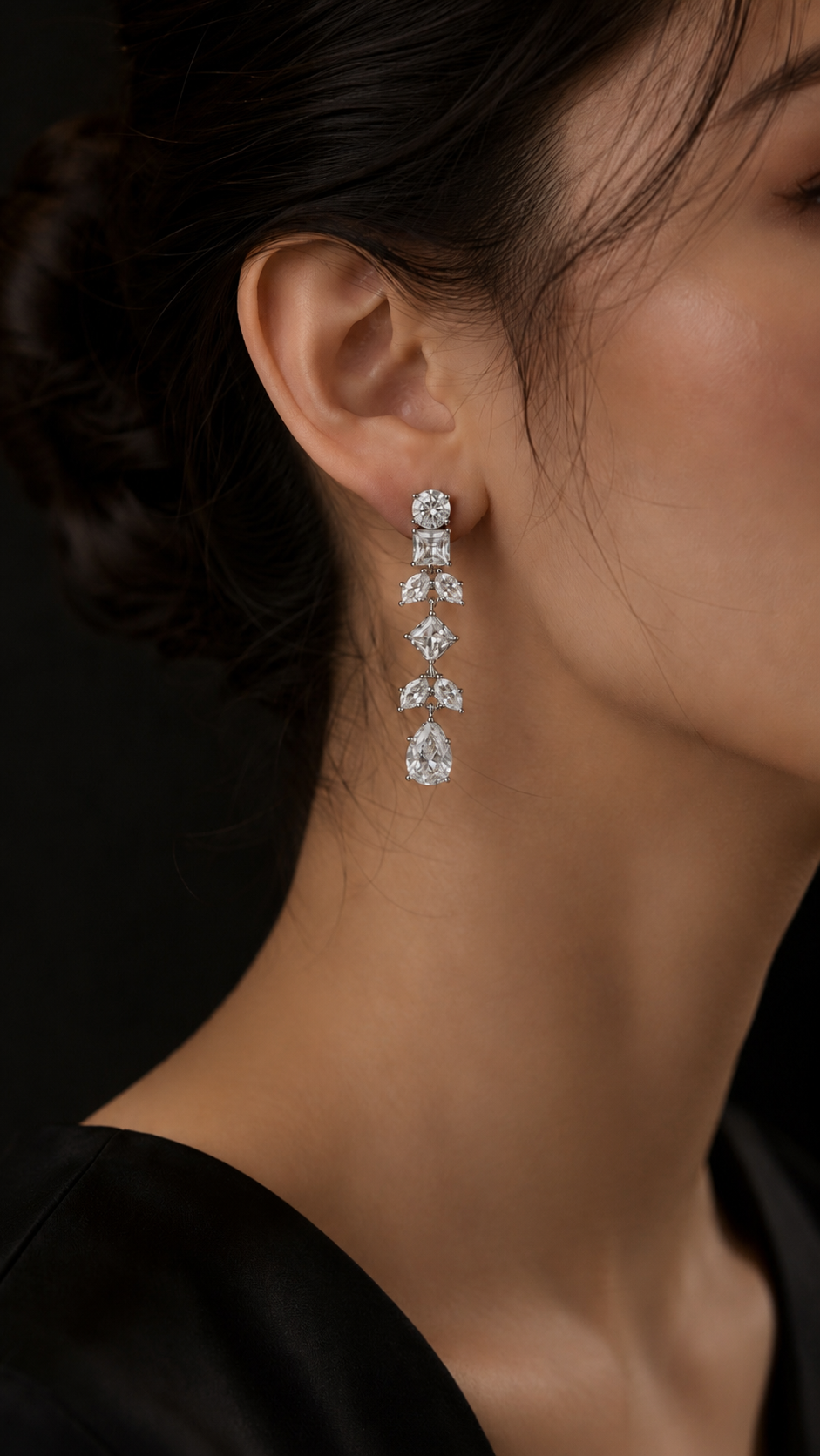 Silver Diamond Dangling Earrings