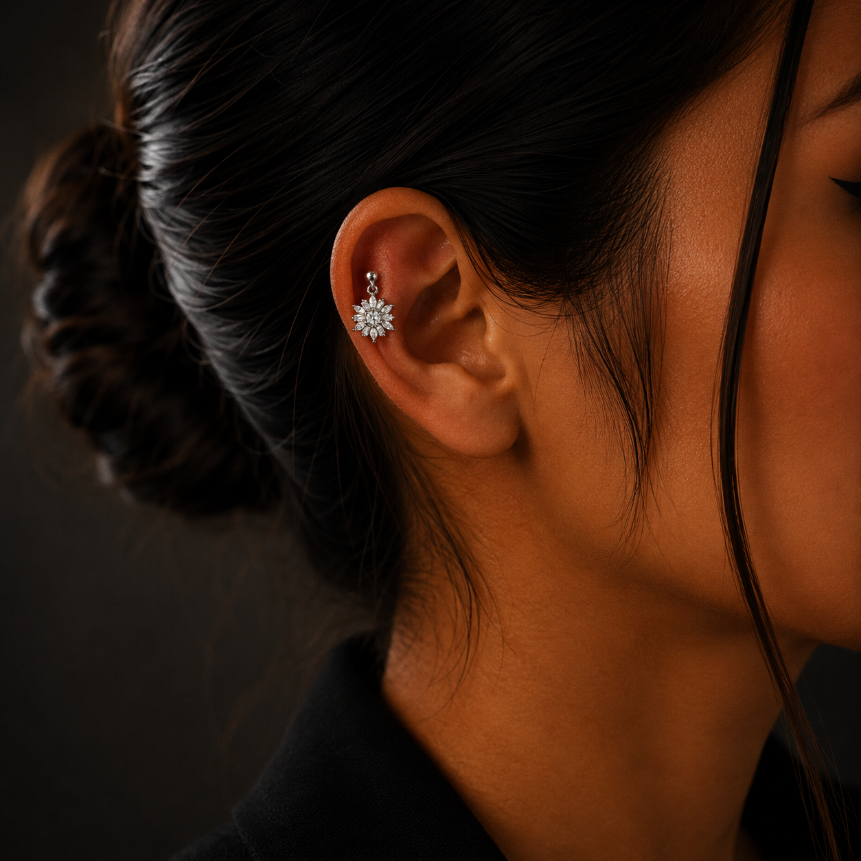 Silver Floral Spark Diamond Drop Stud Earrings for Women