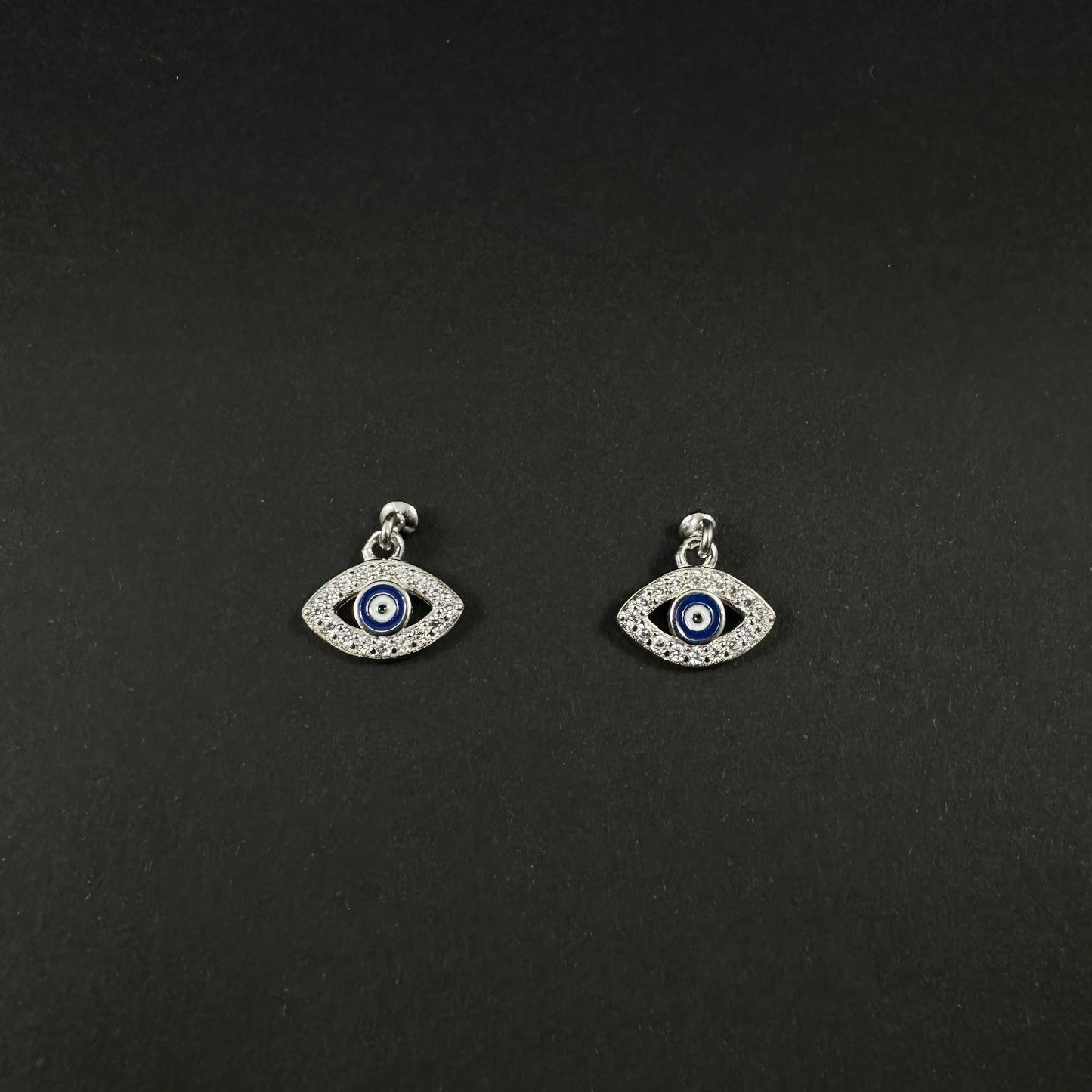 Silver Diamond Evil Eye Charm Stud Earrings for Women