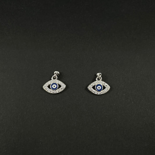 Silver Diamond Evil Eye Charm Stud Earrings for Women