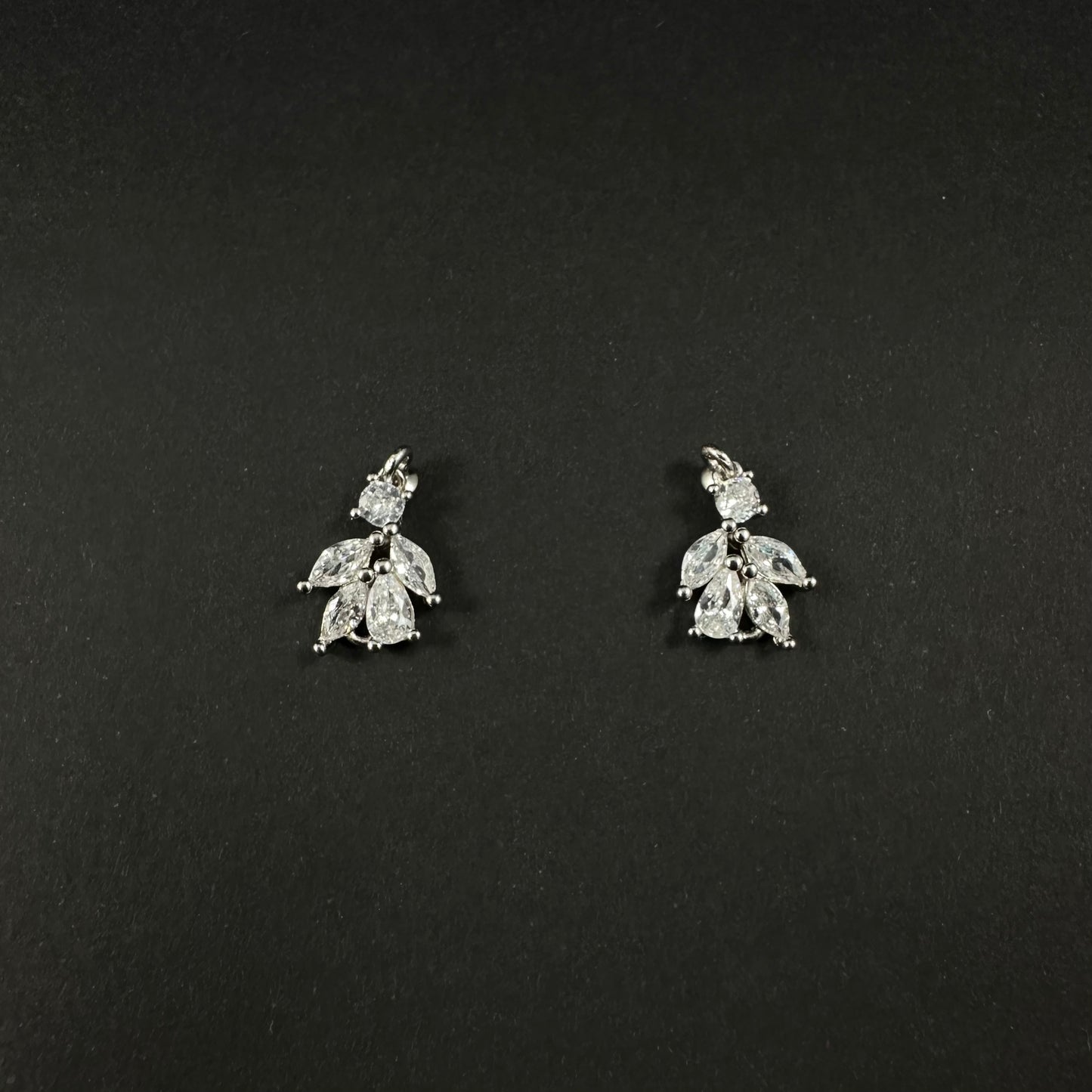 Silver Diamond Leaf Cluster Stud Earrings for Women