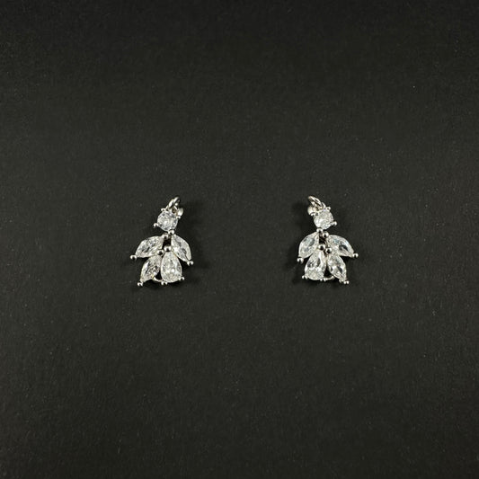 Silver Diamond Leaf Cluster Stud Earrings for Women