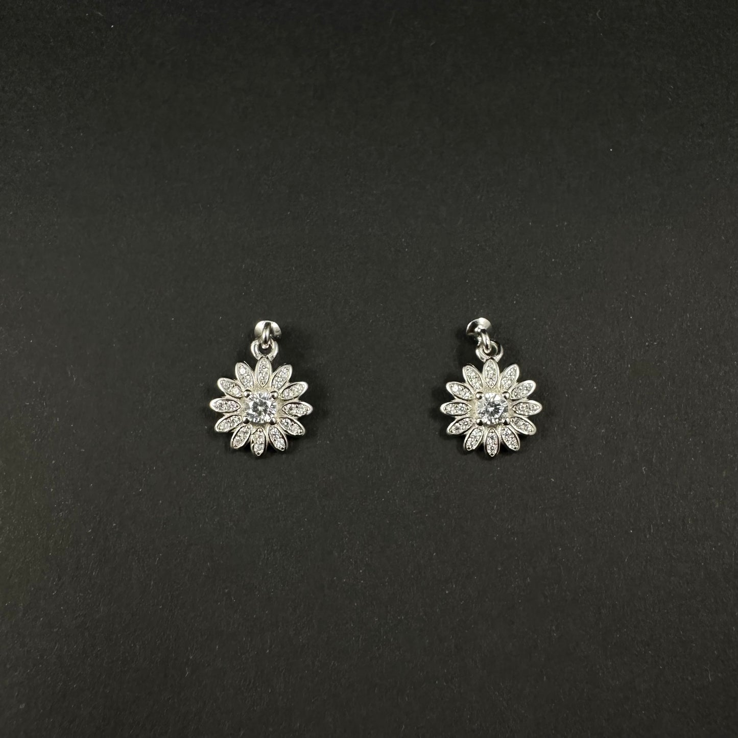 Silver Diamond Sunflower Sparkle Stud Earrings for Women