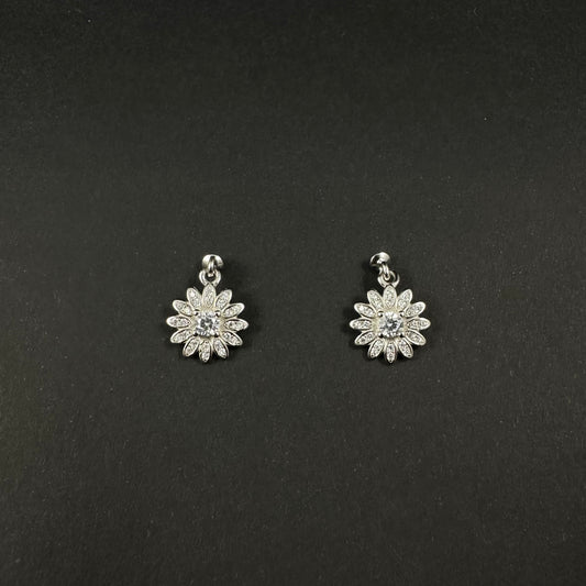 Silver Diamond Sunflower Sparkle Stud Earrings for Women