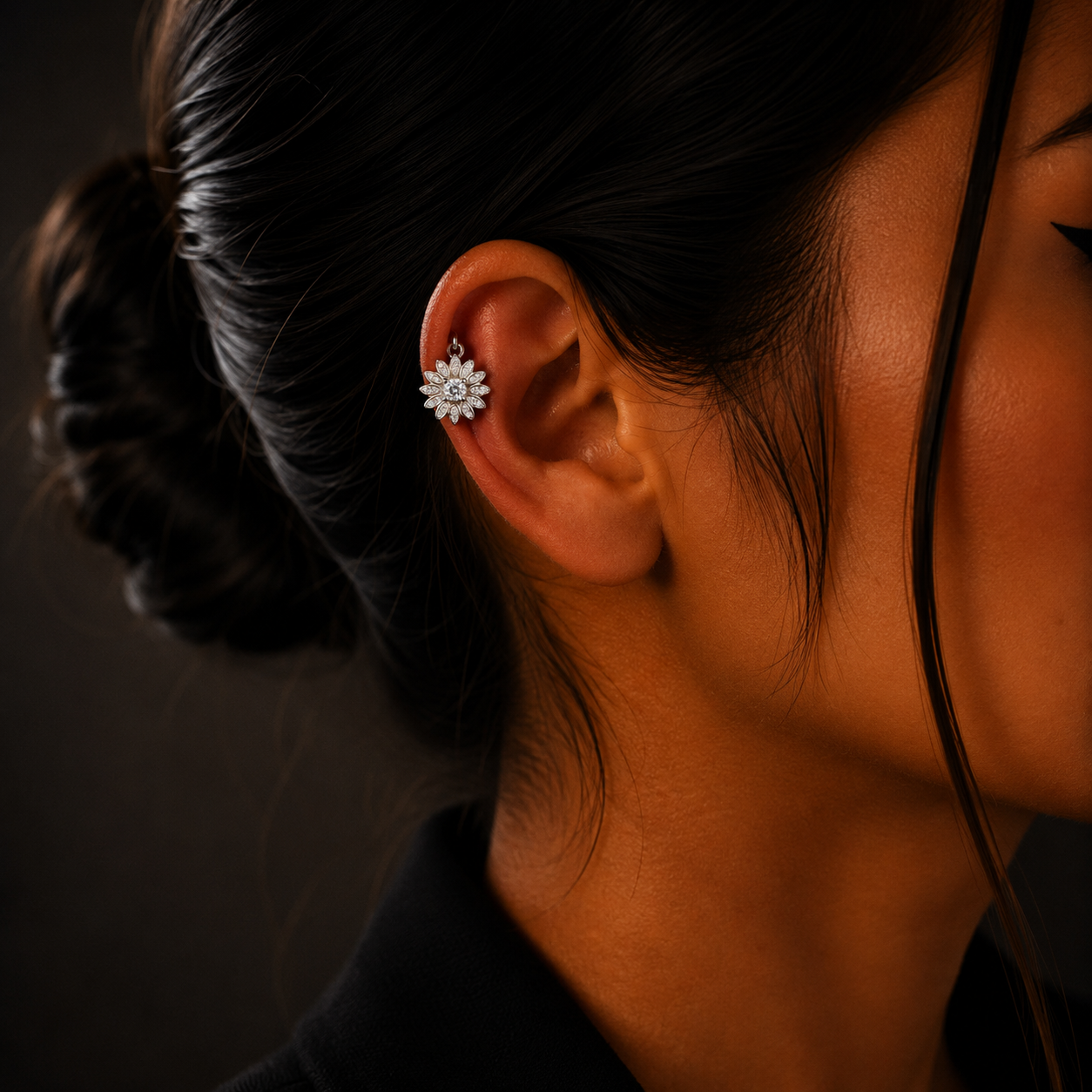 Silver Diamond Sunflower Sparkle Stud Earrings for Women
