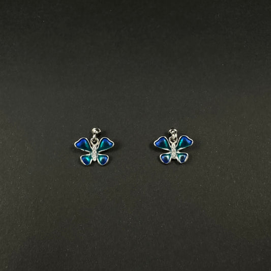 Silver Diamond Blue Butterfly Stud Earrings for Women