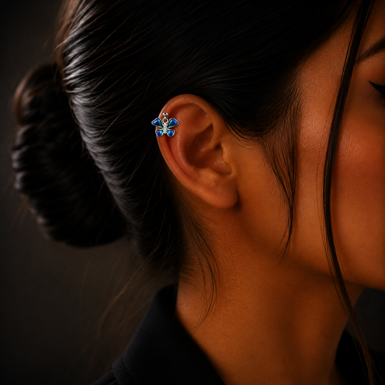 Silver Diamond Blue Butterfly Stud Earrings for Women