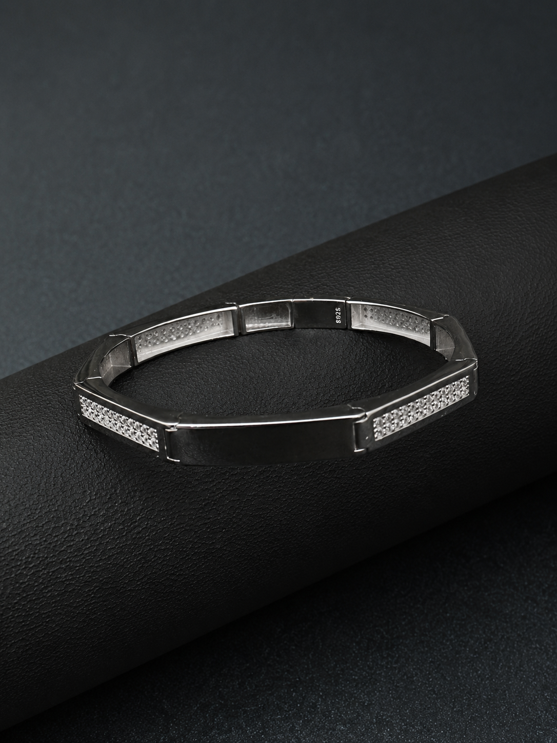 Silver Diamond Kada Bracelet