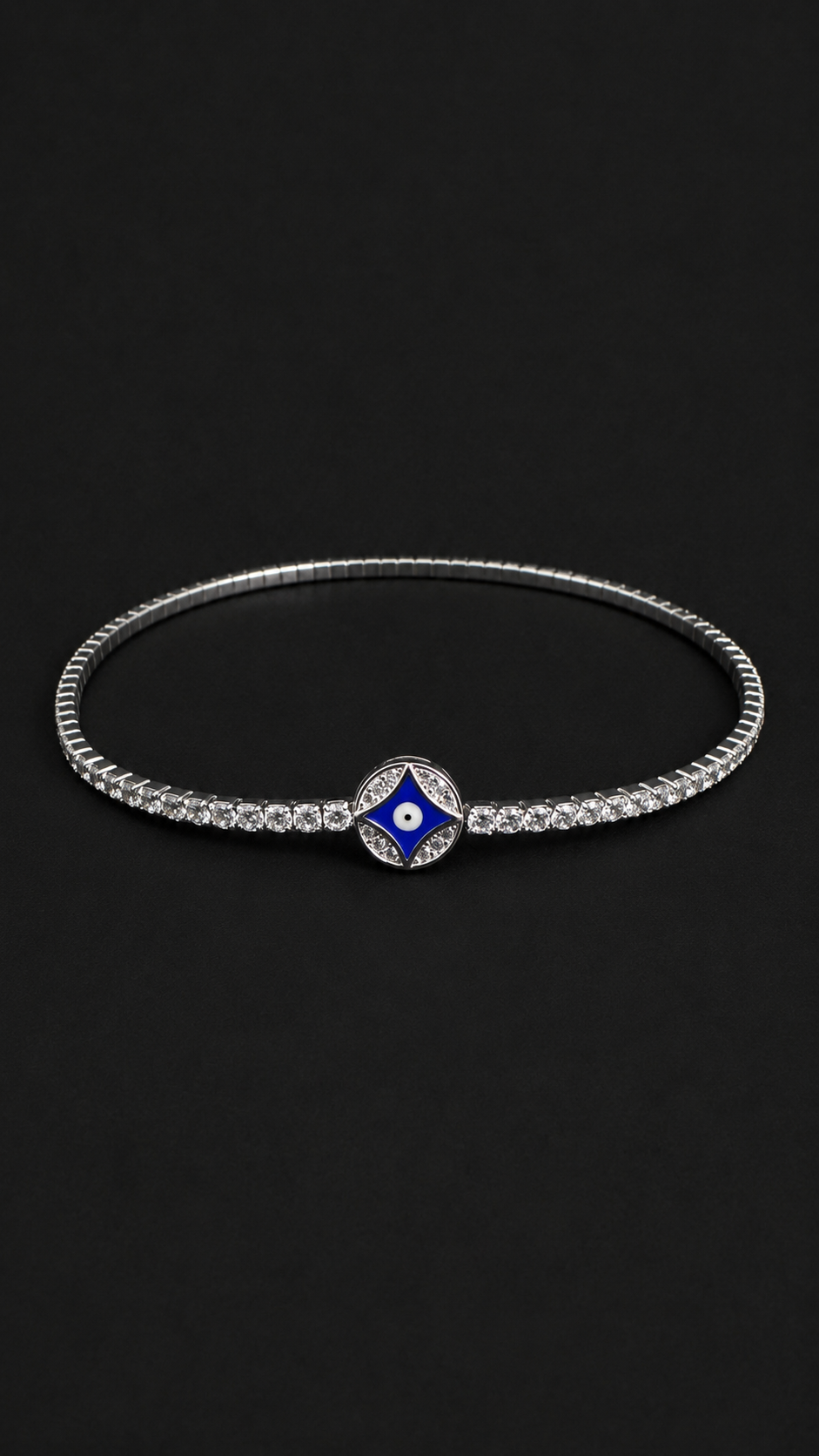 Silver Round Diamond Stretchable Evil Eye Anklet