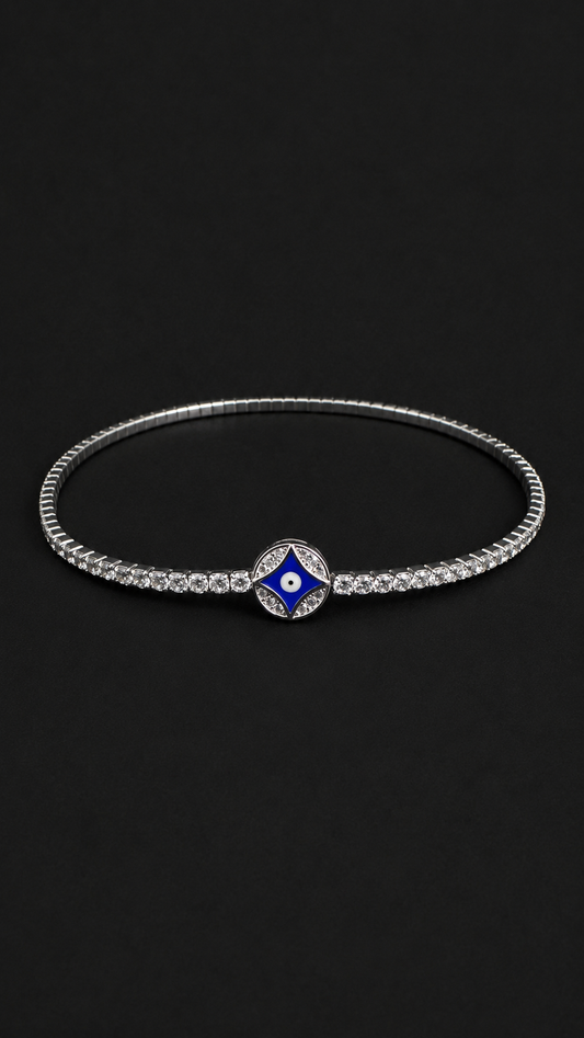 Silver Round Diamond Stretchable Evil Eye Anklet