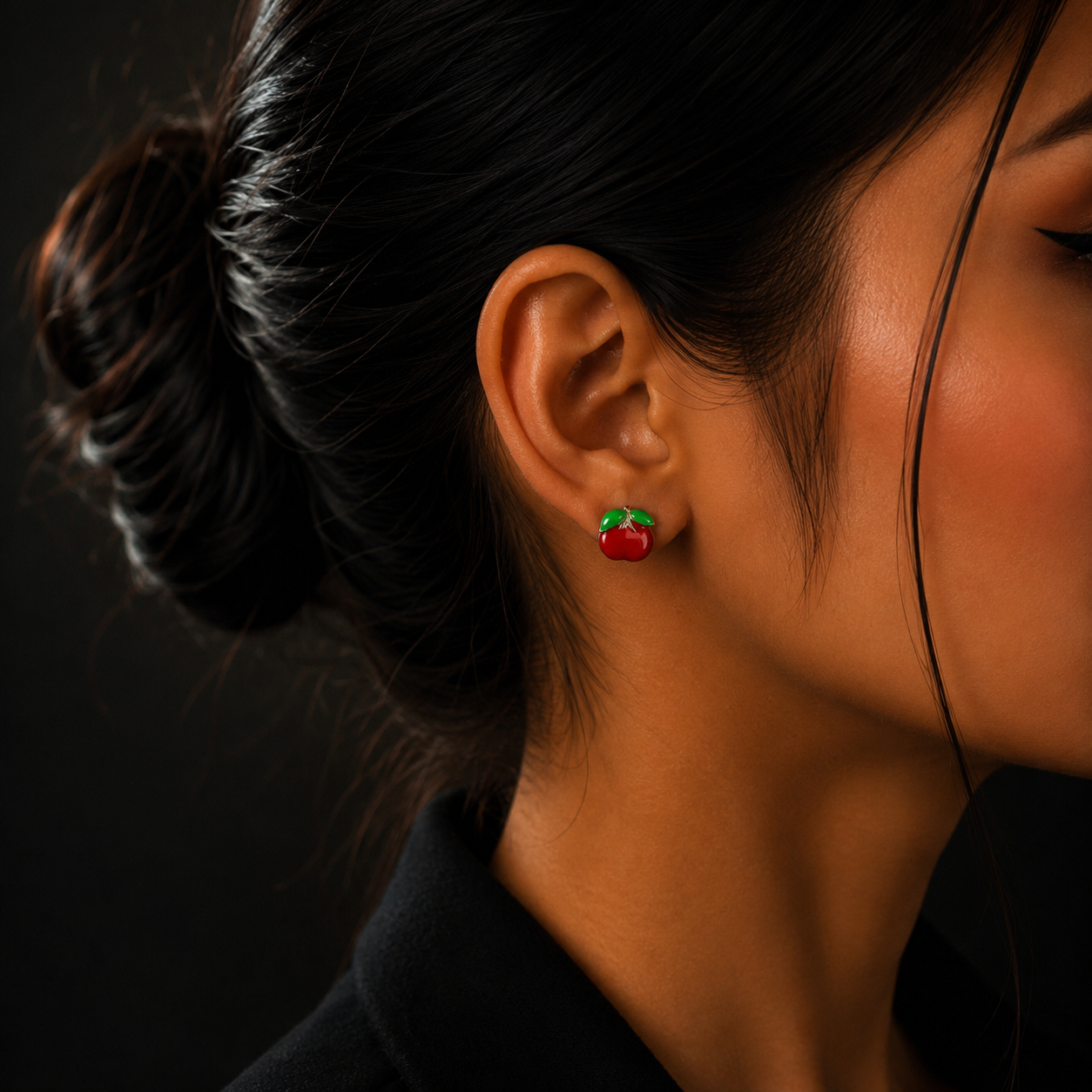 Silver Red Apple Stud Earrings for Women