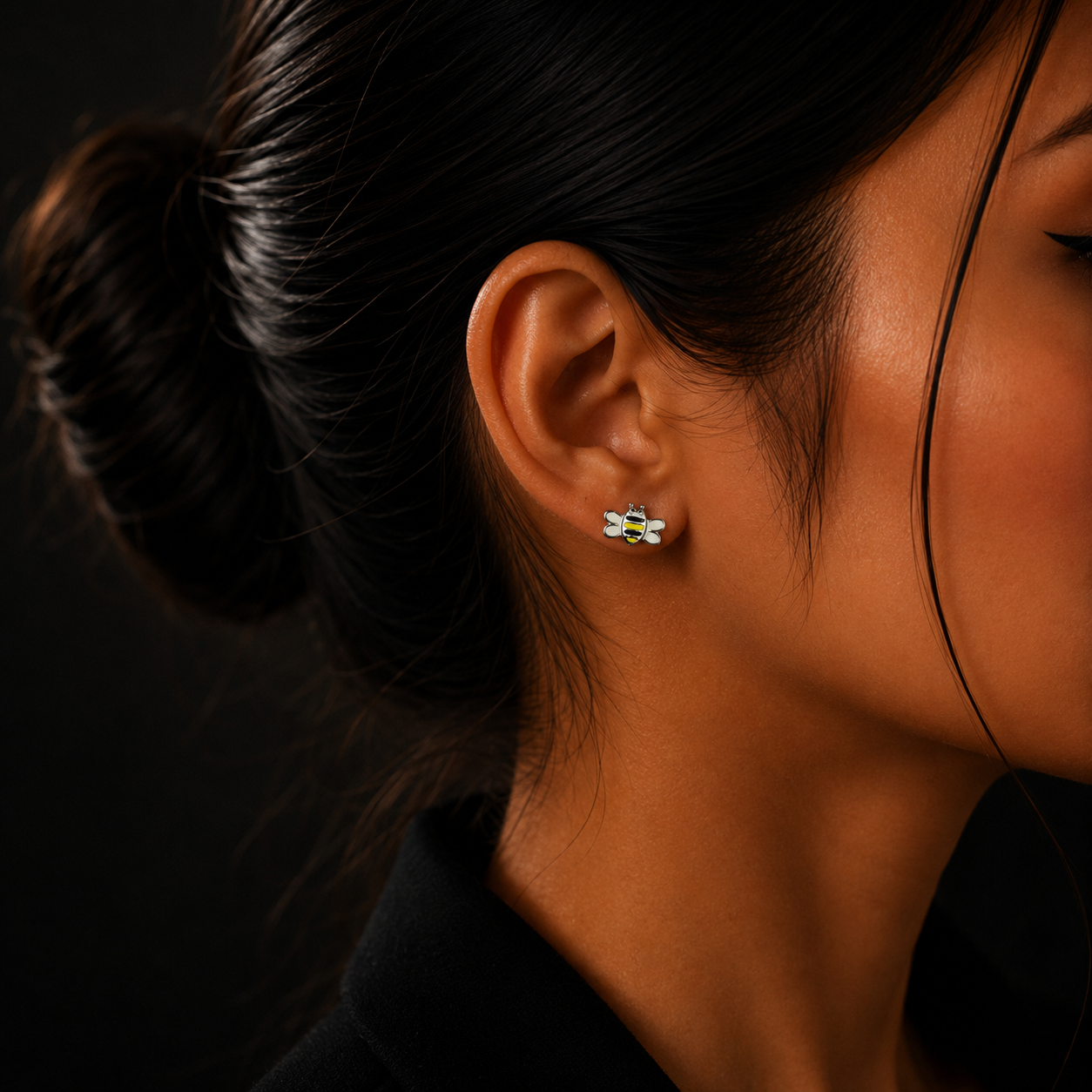 Silver Cute Bee Stud Earrings for Women