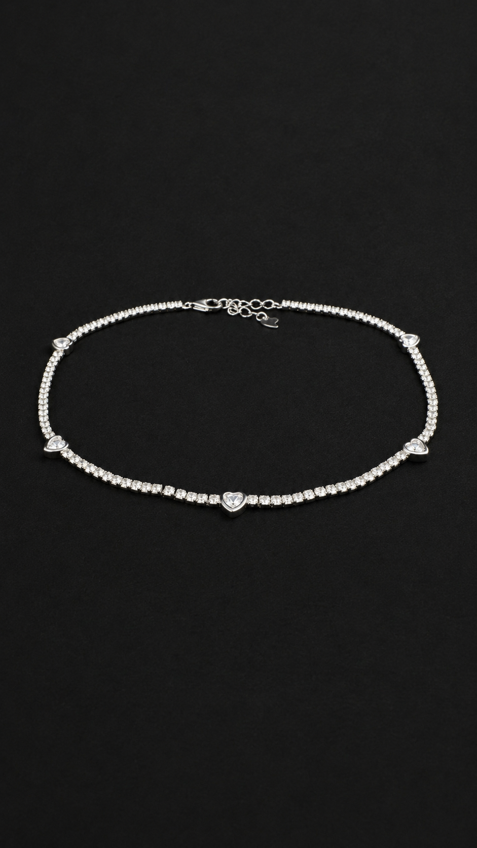 Silver Diamond Heart Shape Anklet
