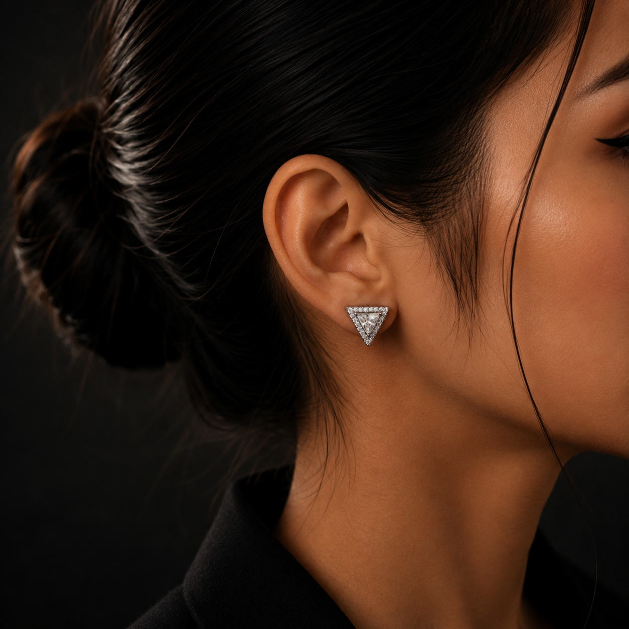 Silver Triangle Halo Diamond Stud Earrings for Women