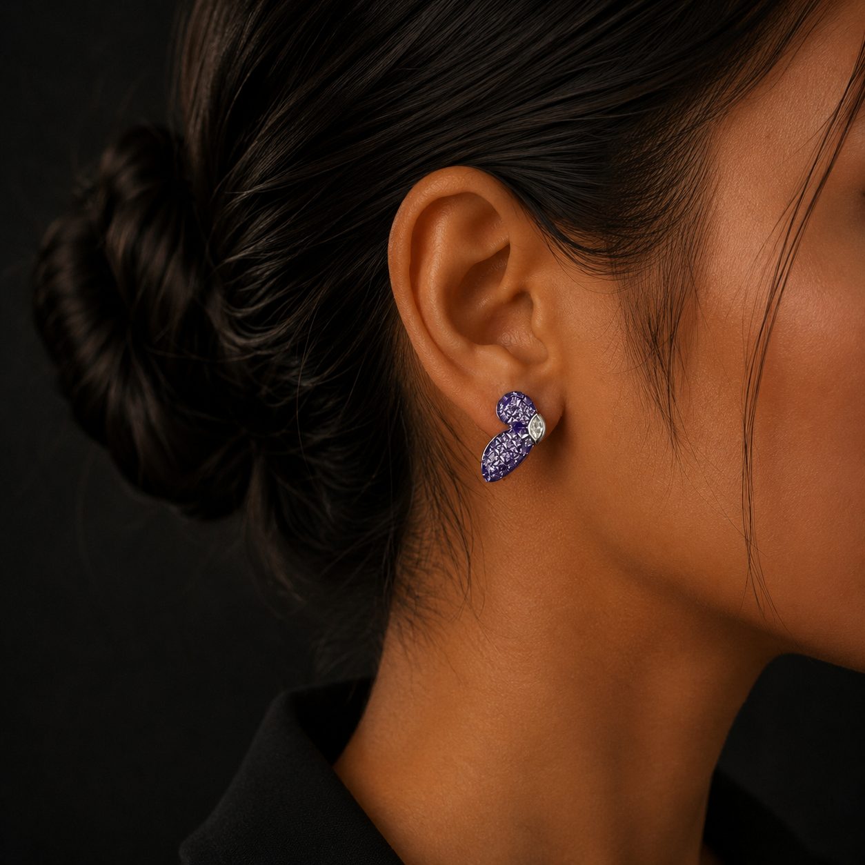 Silver Purple Diamond Designer Stud Earrings for Women