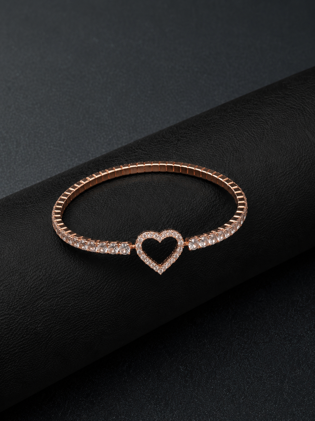 Silver Rose Gold Stretchable Heart Diamond Bracelet