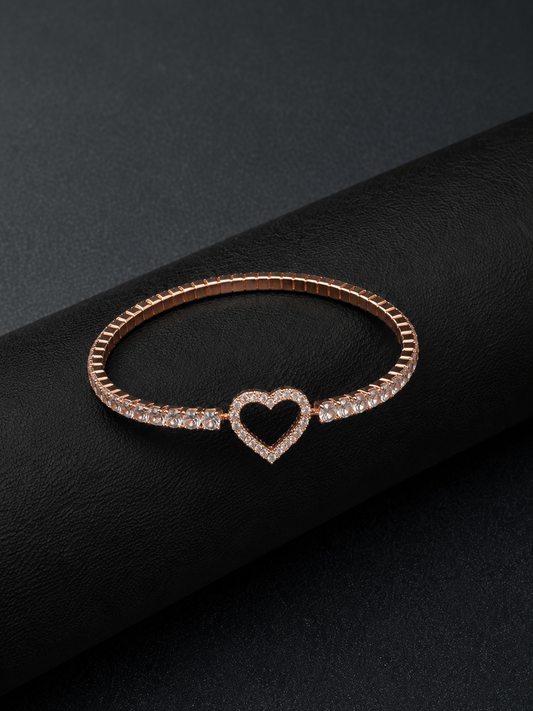 Silver Rose Gold Stretchable Heart Diamond Bracelet