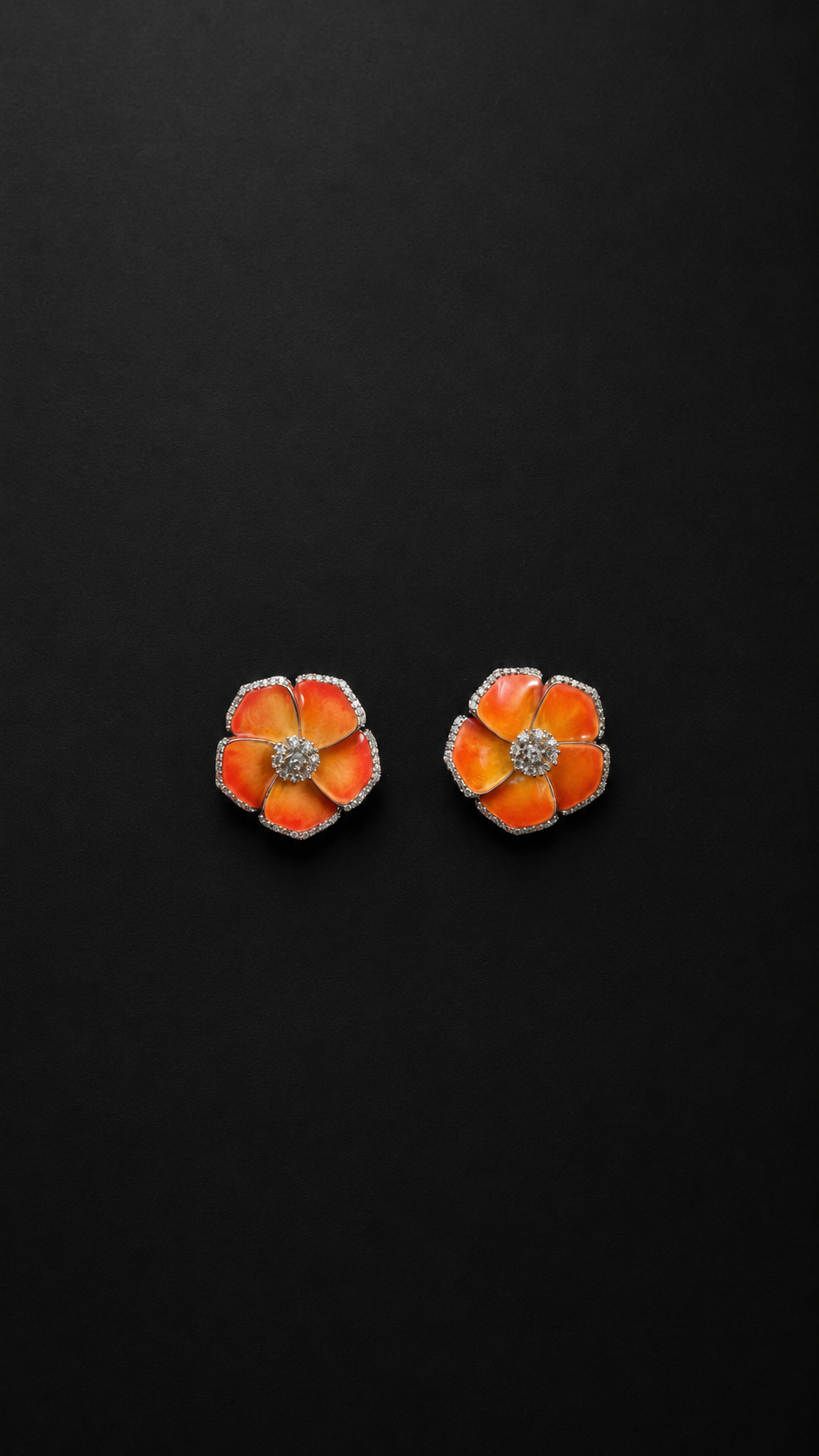 Silver Orange Yellow Flower Stud Earrings