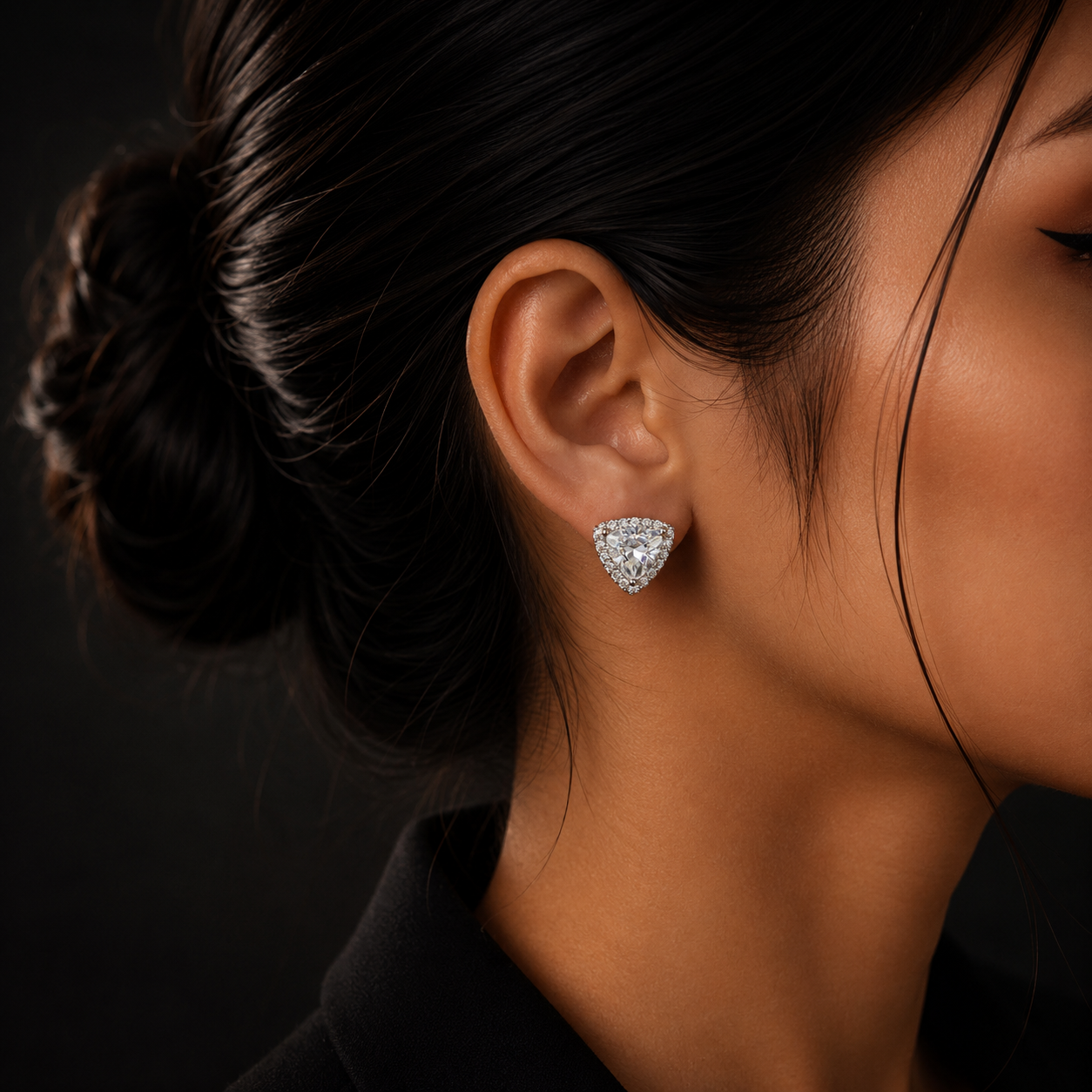 Silver Trillion Halo Diamond Stud Earrings for Women