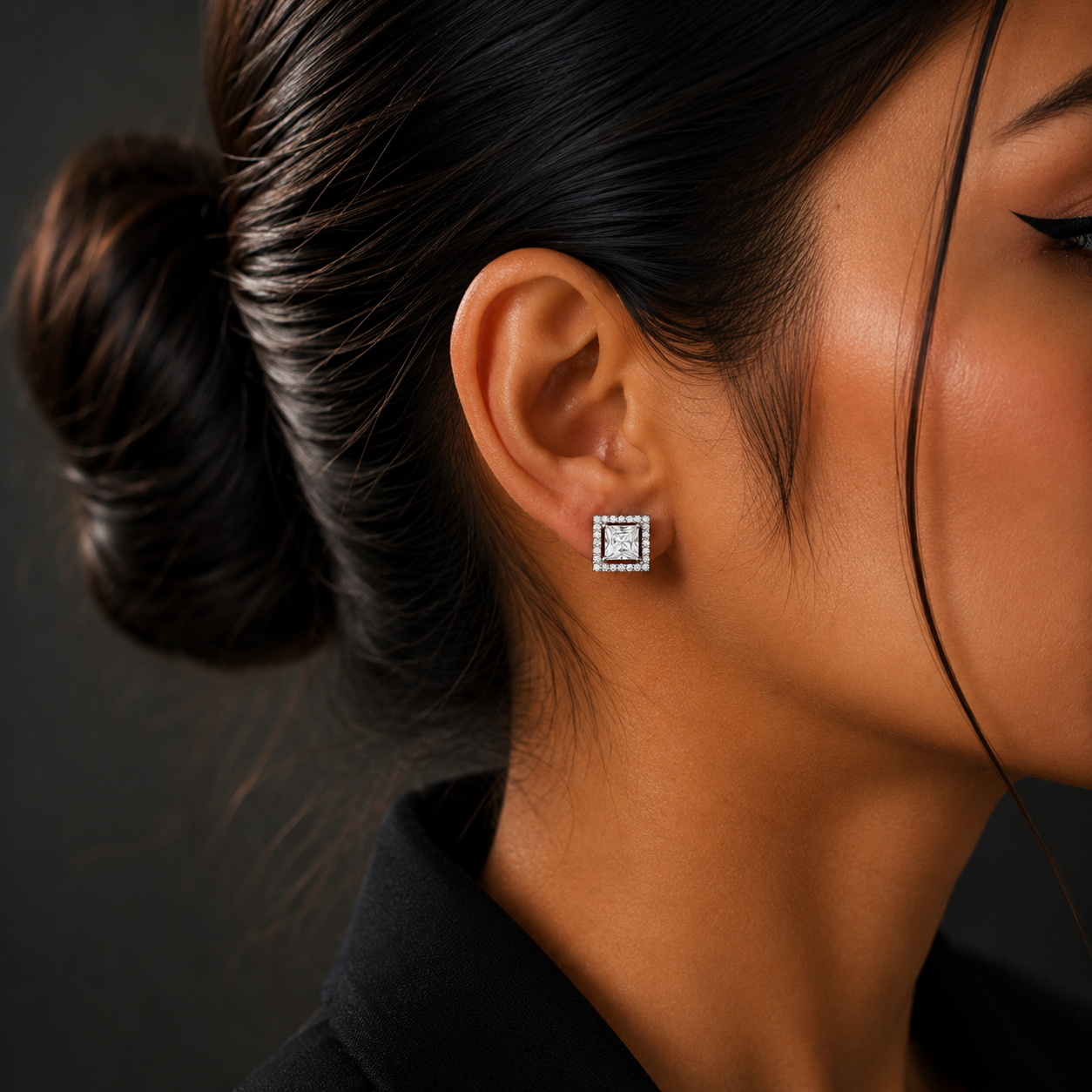 Silver Princess Cut Diamond Stud Earrings for Women