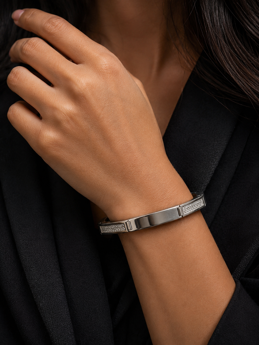 Silver Diamond Kada Bracelet
