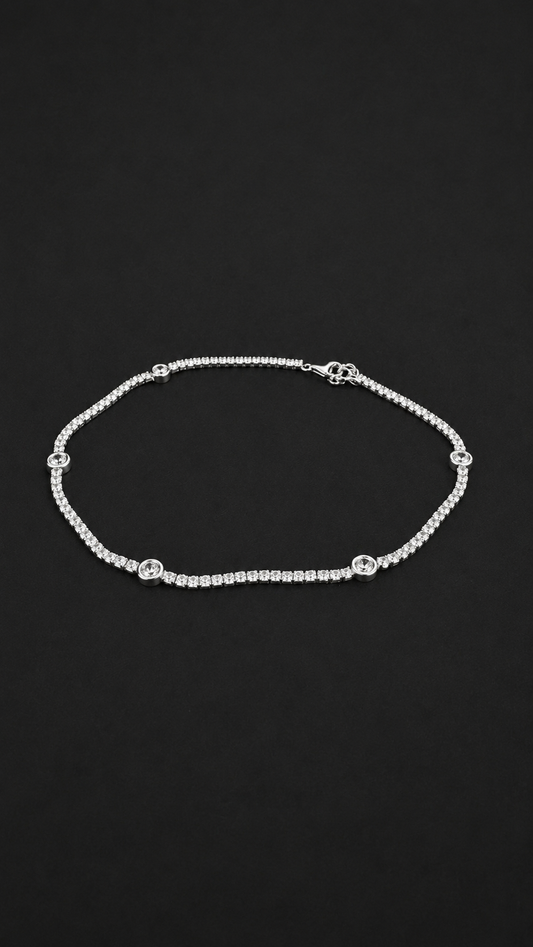 Silver Diamond Round Shape Anklet