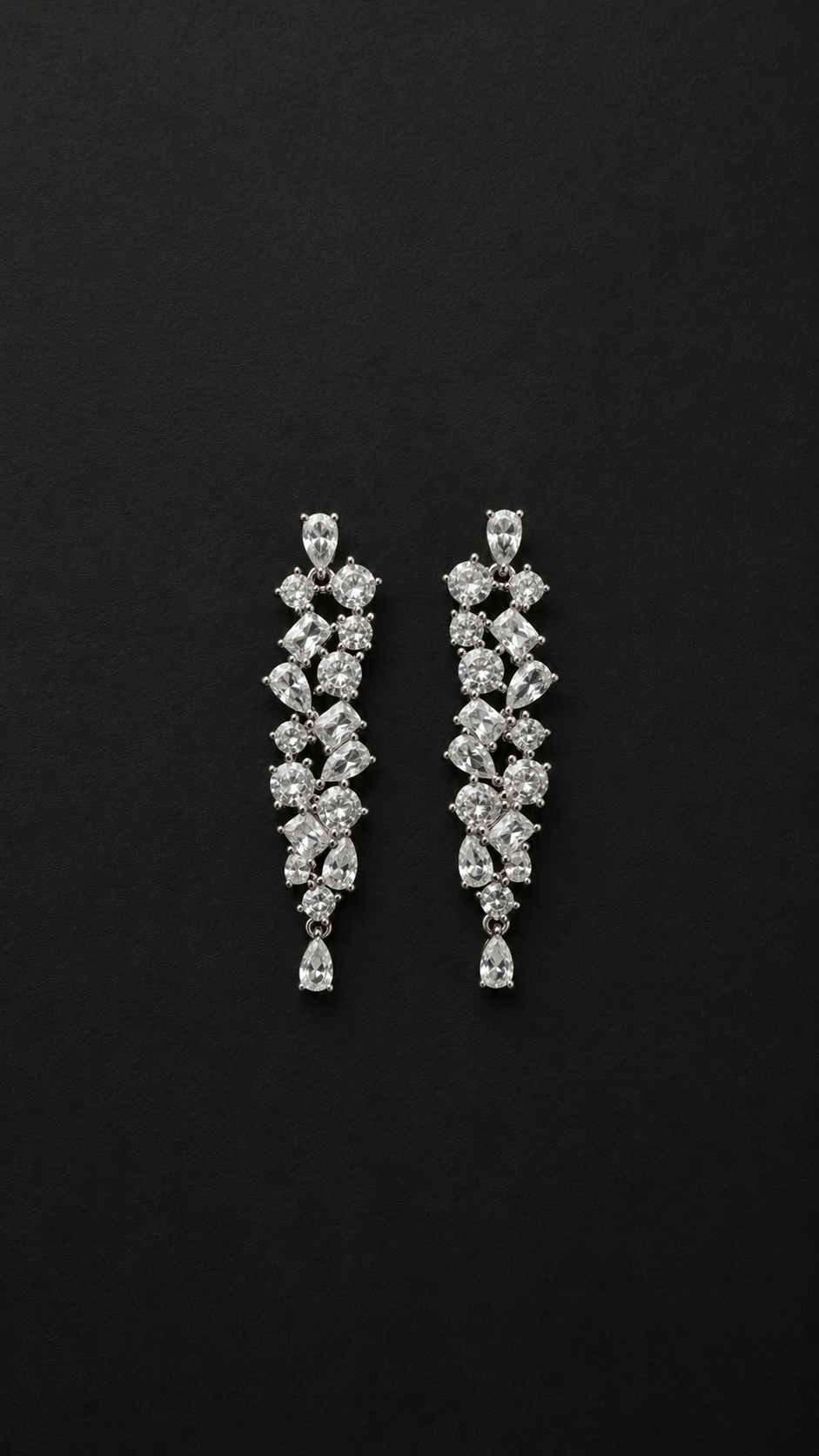 Silver Diamond Cluster Drop Earrings