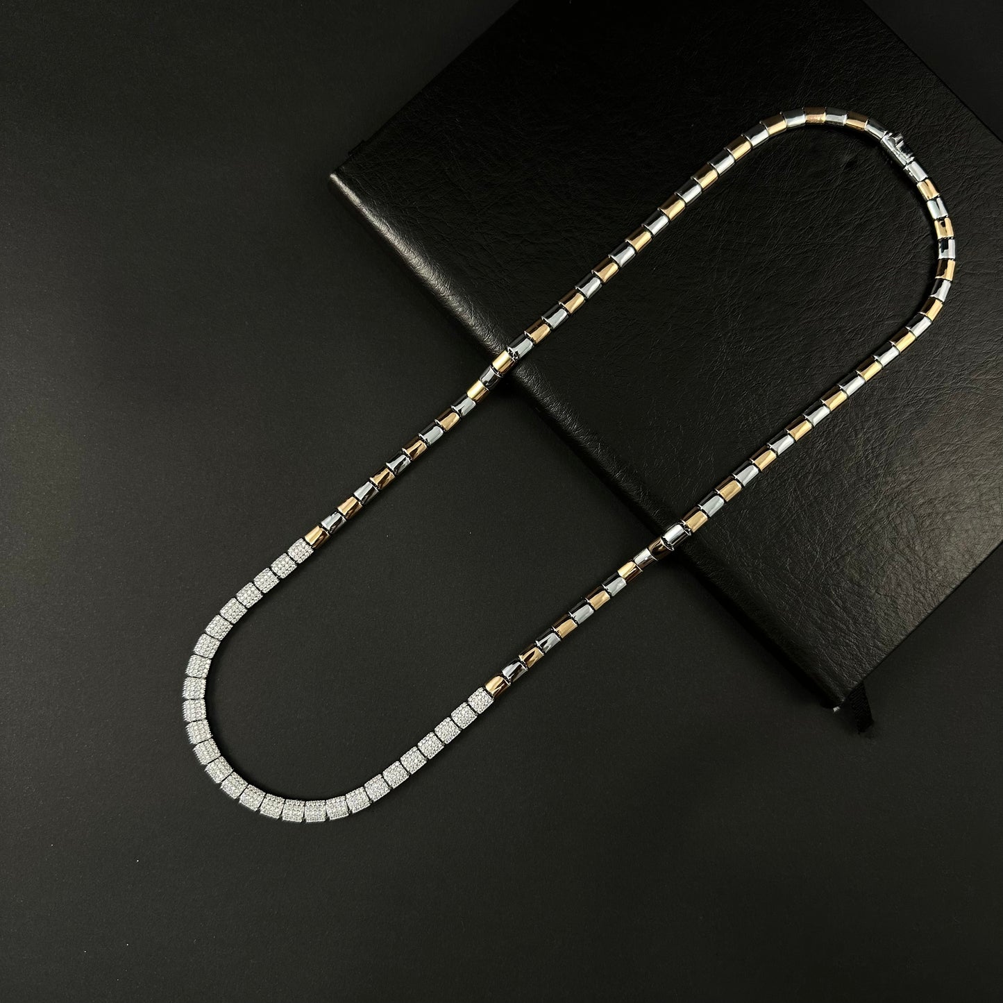 Men’s Dual Tone Diamond Long Chain in Gold & Silver
