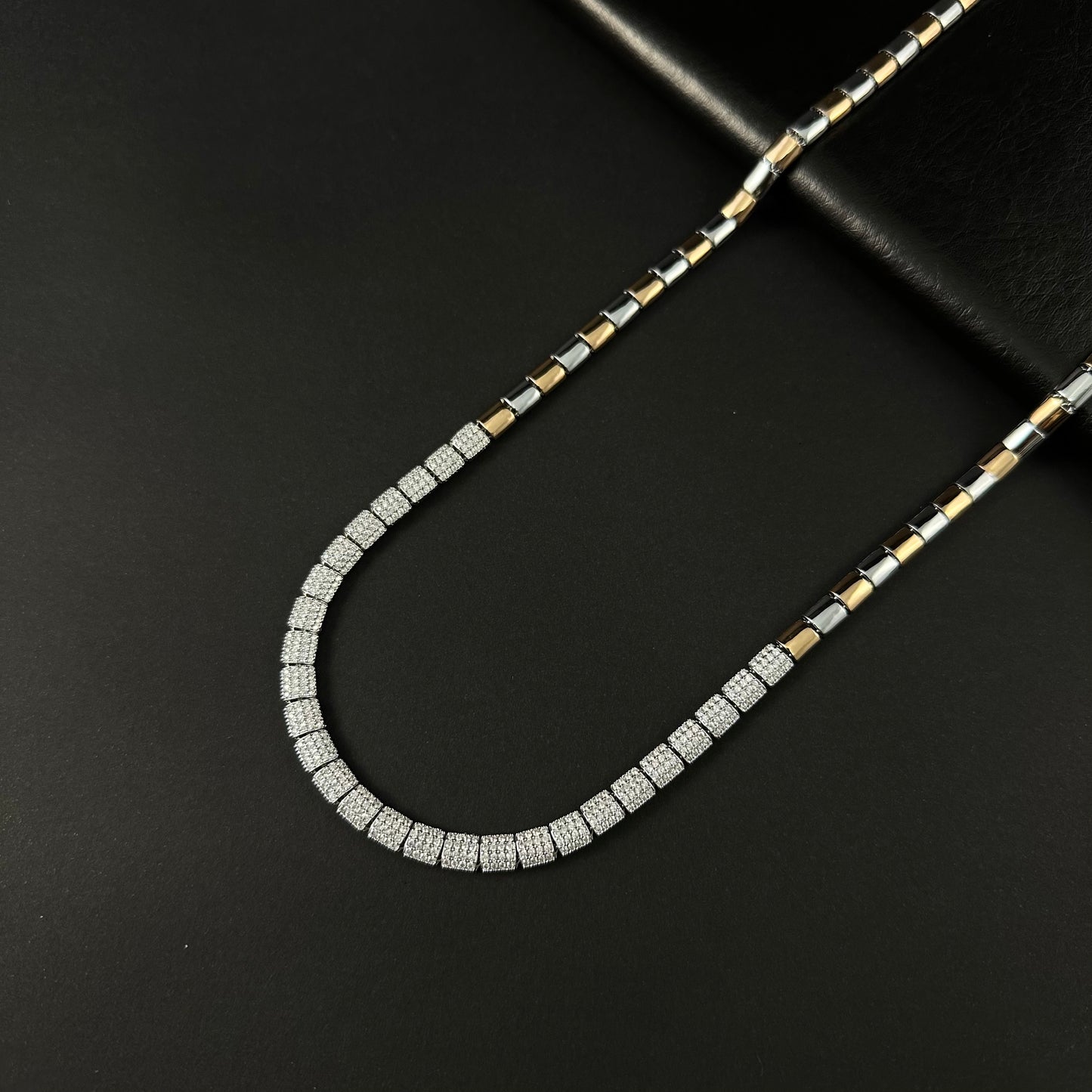 Men’s Dual Tone Diamond Long Chain in Gold & Silver