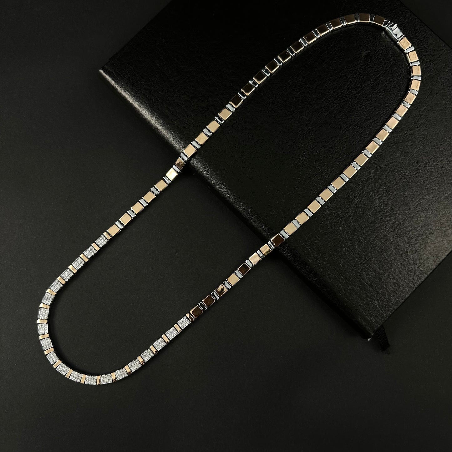 Men’s Dual Tone Gold & Silver Diamond Long Chain