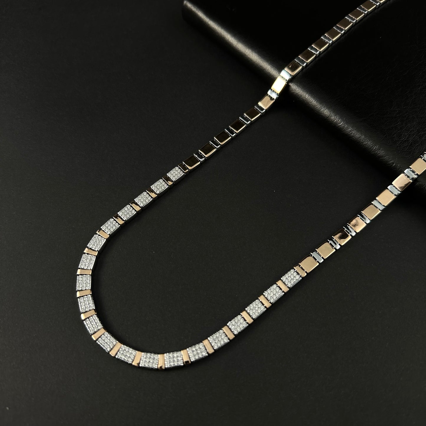 Men’s Dual Tone Gold & Silver Diamond Long Chain