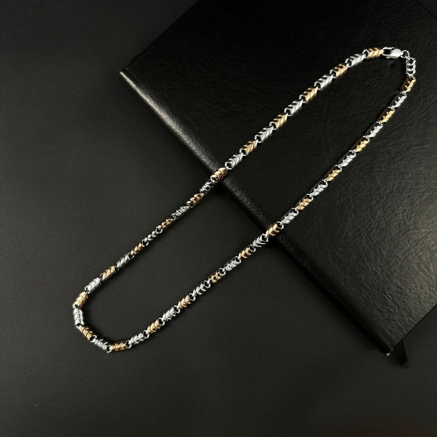 Men’s Dual Tone Twisted Gold & Silver Long Chain