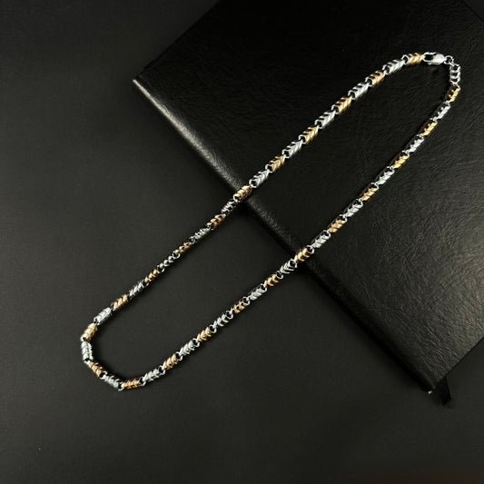 Men’s Dual Tone Twisted Gold & Silver Long Chain