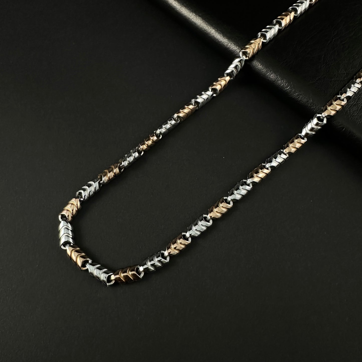 Men’s Dual Tone Twisted Gold & Silver Long Chain
