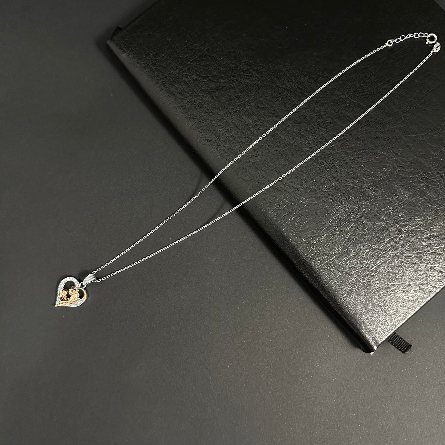 Silver & Rose Gold Mother and Baby Heart Pendant Necklace for Women