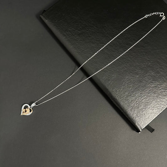 Silver & Rose Gold Mother and Baby Heart Pendant Necklace for Women
