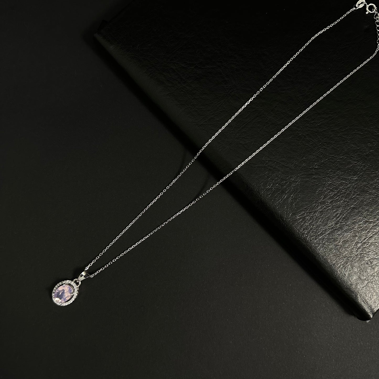Silver Pink Halo Diamond Pendant Necklace for Women