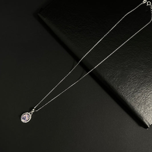Silver Pink Halo Diamond Pendant Necklace for Women