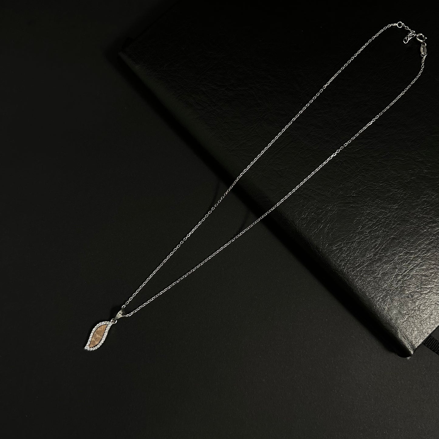 Silver & Rose Gold Diamond Leaf Pendant Necklace for Women