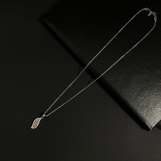 Silver & Rose Gold Diamond Leaf Pendant Necklace for Women