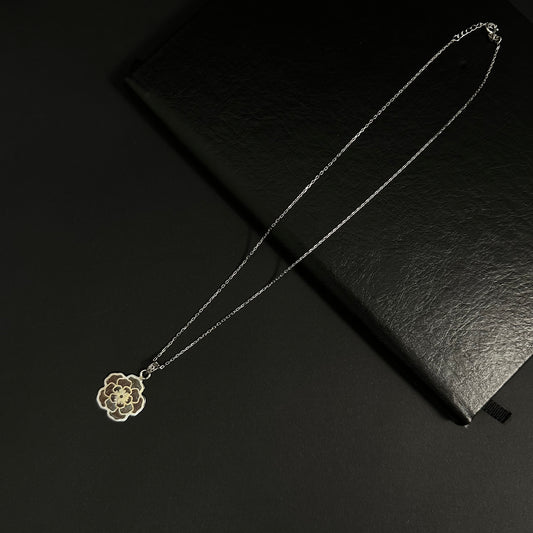 Silver Rose Blossom Pendant Necklace for Women