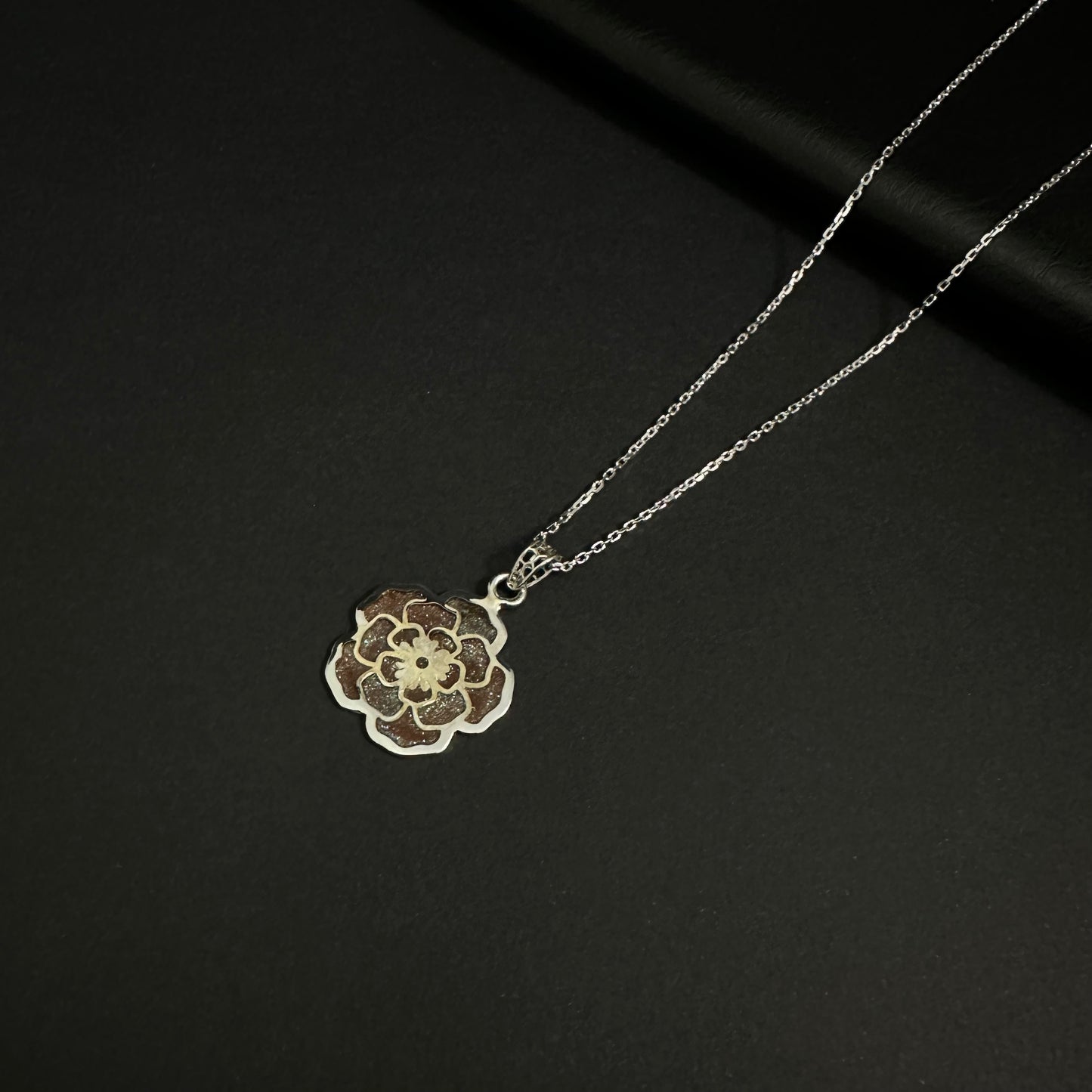 Silver Rose Blossom Pendant Necklace for Women